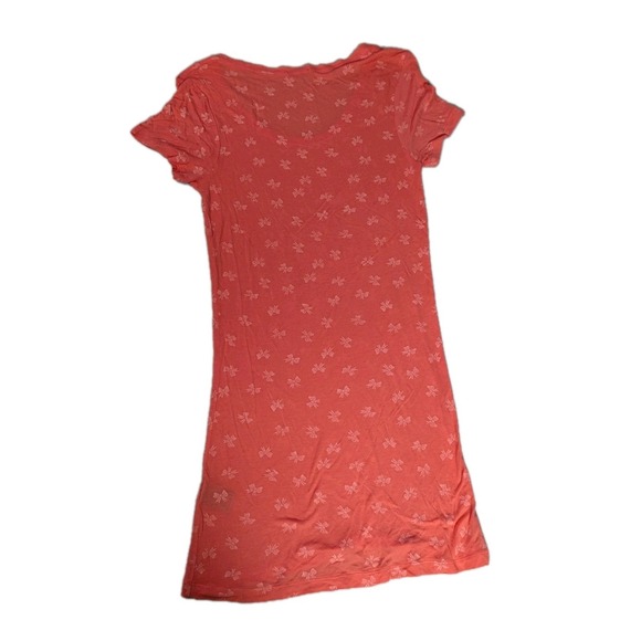 Charlotte Russe Coral Pink Bow Print Mini Dress Small S V-Neck Short Sleeve... - Picture 5 of 11